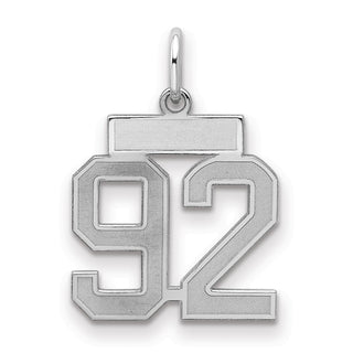 Sterling Silver Rhodium-plated Small Satin Number 92 Charm