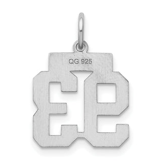 Sterling Silver Rhodium-plated Small Satin Number 93 Charm