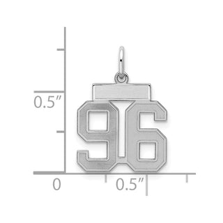 Sterling Silver Rhodium-plated Small Satin Number 96 Charm