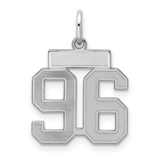 Sterling Silver Rhodium-plated Small Satin Number 96 Charm