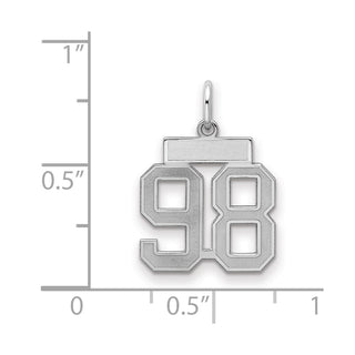 Sterling Silver Rhodium-plated Small Satin Number 98 Charm