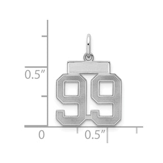 Sterling Silver Rhodium-plated Small Satin Number 99 Charm