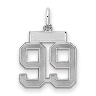 Sterling Silver Rhodium-plated Small Satin Number 99 Charm