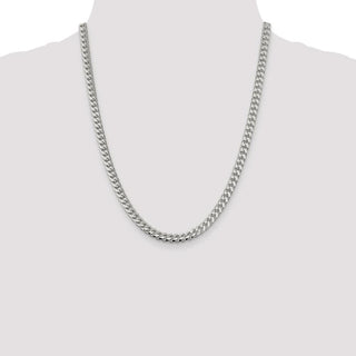 22" Sterling Silver 6mm Domed w/ Side Diamond-cut Curb Chain Necklace