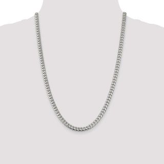 24" Sterling Silver 6mm Domed w/ Side Diamond-cut Curb Chain Necklace