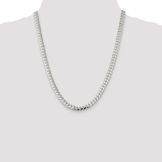 22" Sterling Silver 7mm Domed w/ Side Diamond-cut Curb Chain Necklace