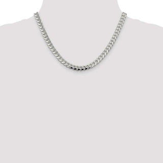 18" Sterling Silver 7.35mm Domed w/ Side Diamond-cut Curb Chain Necklace