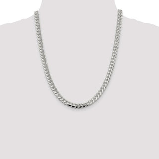 22" Sterling Silver 7.35mm Domed w/ Side Diamond-cut Curb Chain Necklace