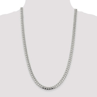 26" Sterling Silver 7.35mm Domed w/ Side Diamond-cut Curb Chain Necklace