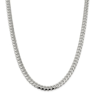 26" Sterling Silver 7.35mm Domed w/ Side Diamond-cut Curb Chain Necklace
