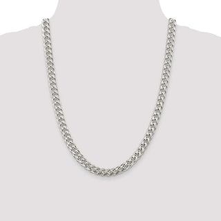 24" Sterling Silver 8.5mm Domed w/ Side Diamond-cut Curb Chain Necklace