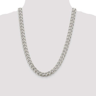 24" Sterling Silver 10.5mm Domed w/ Side Diamond-cut Curb Chain Necklace