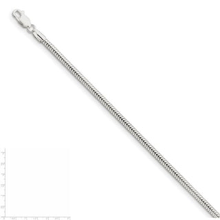 7" Sterling Silver 3mm Round Snake Chain Bracelet