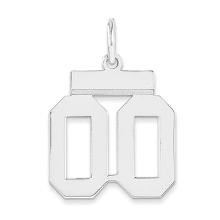 Sterling Silver Small Polished Number Double 00 With Top Bar Charm