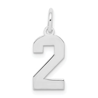Sterling Silver Rhodium-plated Small Polished Number 2 Charm