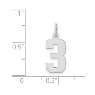 Sterling Silver Rhodium-plated Small Polished Number 3 Charm