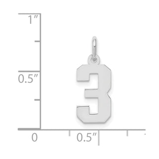 Sterling Silver Rhodium-plated Small Polished Number 3 Charm
