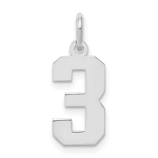 Sterling Silver Rhodium-plated Small Polished Number 3 Charm