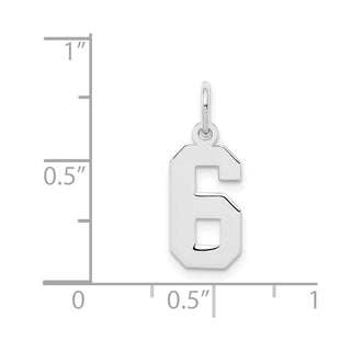 Sterling Silver Rhodium-plated Small Polished Number 6 Charm