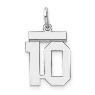 Sterling Silver Rhodium-plated Small Polished Number 10 Charm