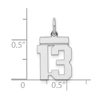 Sterling Silver Rhodium-plated Small Polished Number 13 Charm