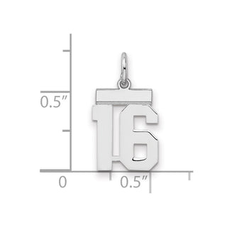 Sterling Silver Rhodium-plated Small Polished Number 16 Charm