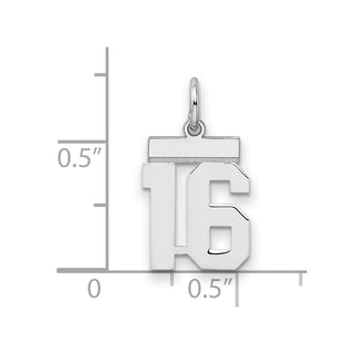 Sterling Silver Rhodium-plated Small Polished Number 16 Charm