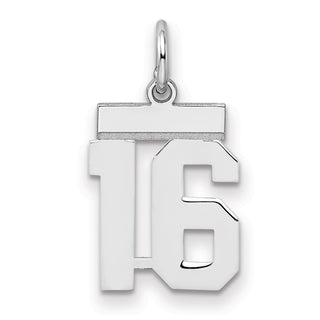 Sterling Silver Rhodium-plated Small Polished Number 16 Charm