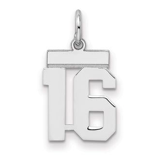 Sterling Silver Rhodium-plated Small Polished Number 16 Charm