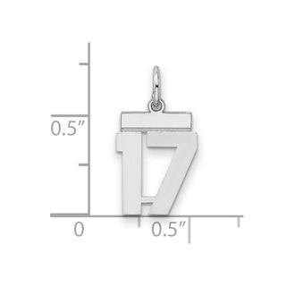 Sterling Silver Rhodium-plated Small Polished Number 17 Charm
