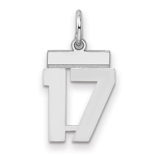 Sterling Silver Rhodium-plated Small Polished Number 17 Charm