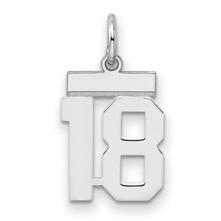 Sterling Silver Rhodium-plated Small Polished Number 18 Charm