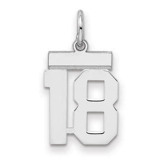 Sterling Silver Rhodium-plated Small Polished Number 18 Charm