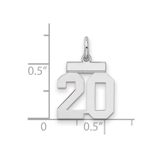 Sterling Silver Rhodium-plated Small Polished Number 20 Charm