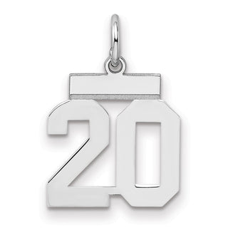 Sterling Silver Rhodium-plated Small Polished Number 20 Charm