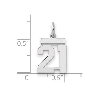 Sterling Silver Rhodium-plated Small Polished Number 21 Charm