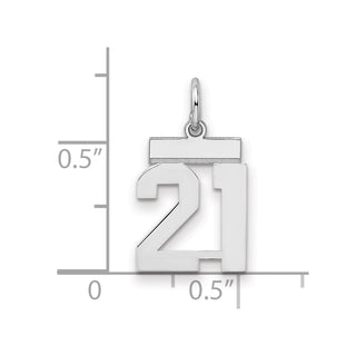 Sterling Silver Rhodium-plated Small Polished Number 21 Charm