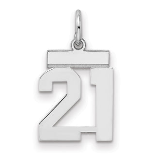 Sterling Silver Rhodium-plated Small Polished Number 21 Charm