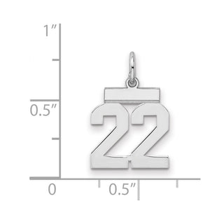 Sterling Silver Rhodium-plated Small Polished Number 22 Charm