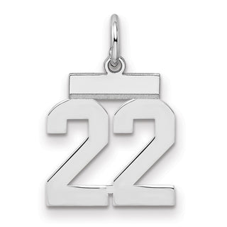 Sterling Silver Rhodium-plated Small Polished Number 22 Charm