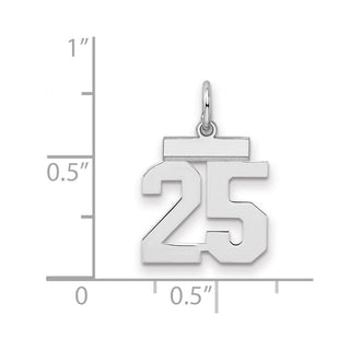 Sterling Silver Rhodium-plated Small Polished Number 25 Charm