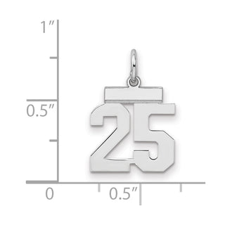 Sterling Silver Rhodium-plated Small Polished Number 25 Charm
