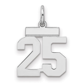 Sterling Silver Rhodium-plated Small Polished Number 25 Charm
