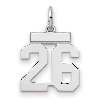 Sterling Silver Rhodium-plated Small Polished Number 26 Charm