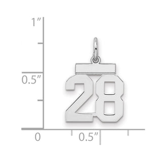 Sterling Silver Rhodium-plated Small Polished Number 28 Charm