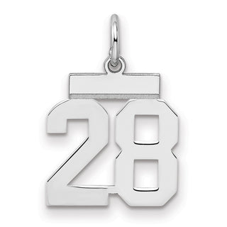 Sterling Silver Rhodium-plated Small Polished Number 28 Charm