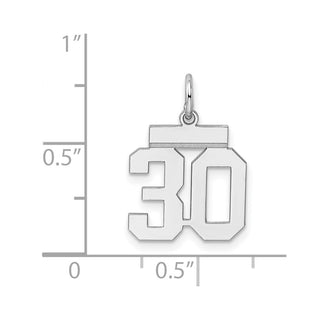 Sterling Silver Rhodium-plated Small Polished Number 30 Charm