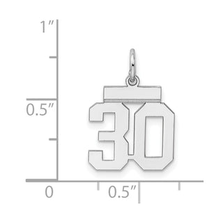 Sterling Silver Rhodium-plated Small Polished Number 30 Charm