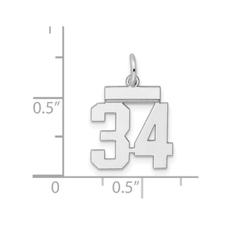 Sterling Silver Rhodium-plated Small Polished Number 34 Charm