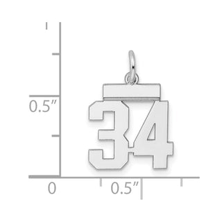 Sterling Silver Rhodium-plated Small Polished Number 34 Charm